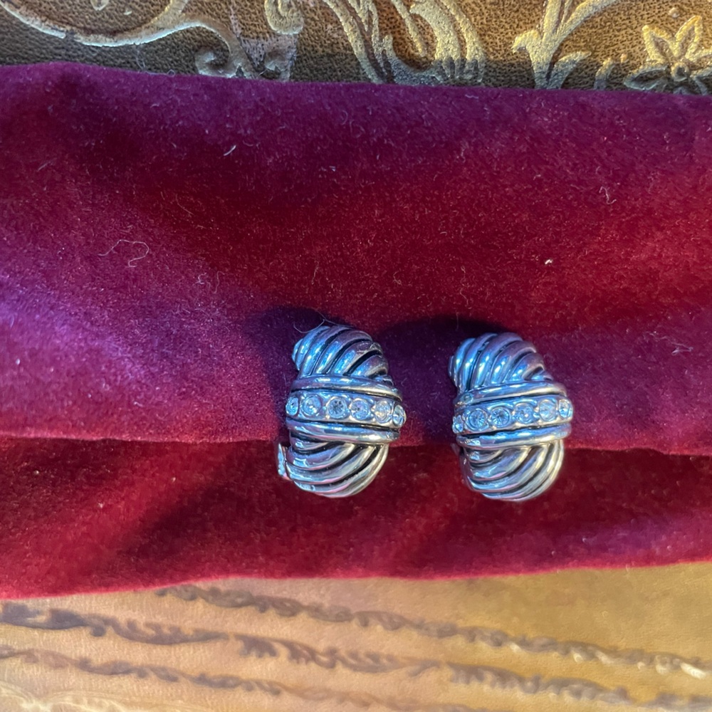 Silver and rhinestone hoops with magnetic closure